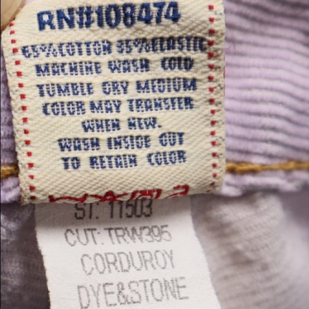 NWT TRUE RELIGION Woodstock Corduroy lavender pant - Picture 15 of 15
